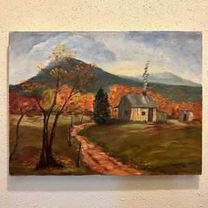 Alaska Homestead Farm Autumn Landscape Folk Art Original Canvas Oil Painting